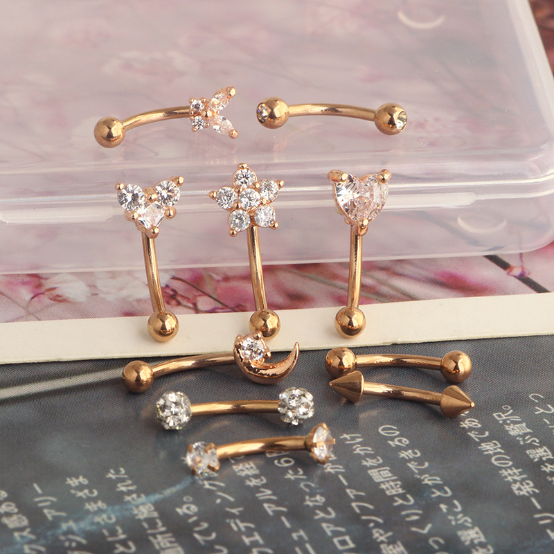 Amazon WISH European and American Hot Selling Star Eyebrow Ring Ear Bone Earrings Set - Rose Gold Stainless Steel - Image 4