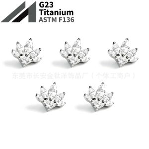 F136 Titanium Full Diamond Five Marquise Round Zircon Lip Piercing Nose Piercing Ear Bone Piercing G23 Titanium Alloy Body Piercing Jewelry