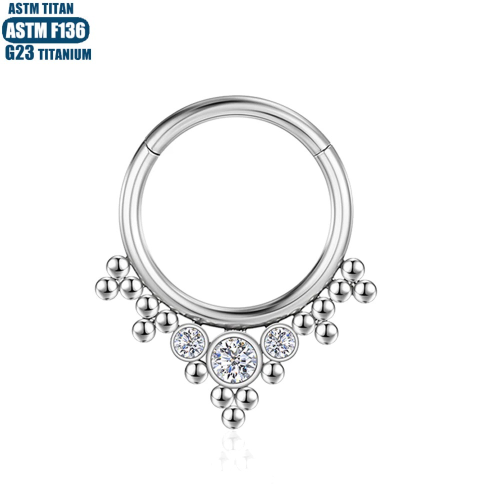 F136 Titanium Alloy Nose Ring with Zircon Bead Cluster Seamless Open Ring for Nose Perforation and Septum Piercing Earrings - Image 2