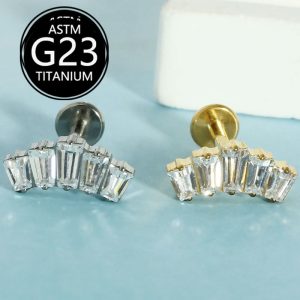 G23 Titanium Lip Piercing Jewelry Internally Threaded Labret Stud with Zircon Crown - 1.2mm x 10mm