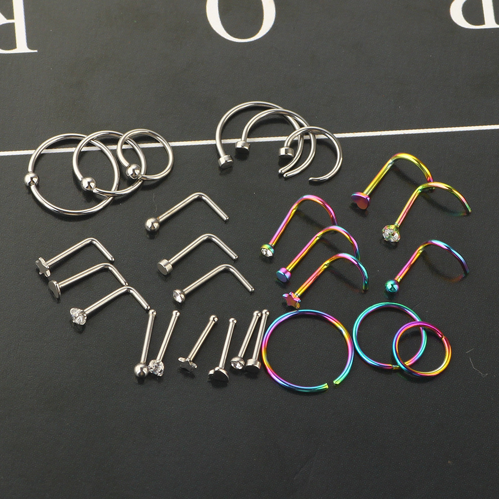Stainless Steel Nose Ring Lip Ring Ear Stud Set Geometric Cactus Design Fashion Body Piercing Jewelry for Women - Image 3