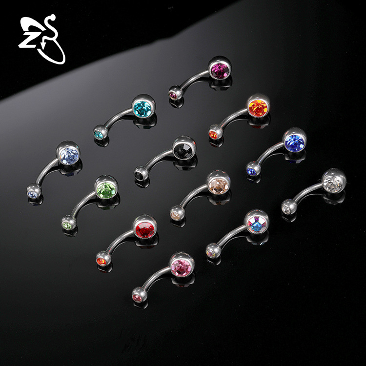 Titanium Steel Belly Button Ring Double Headed Zircon Navel Ring Set Stainless Steel Fake Nail Piercing - Image 3