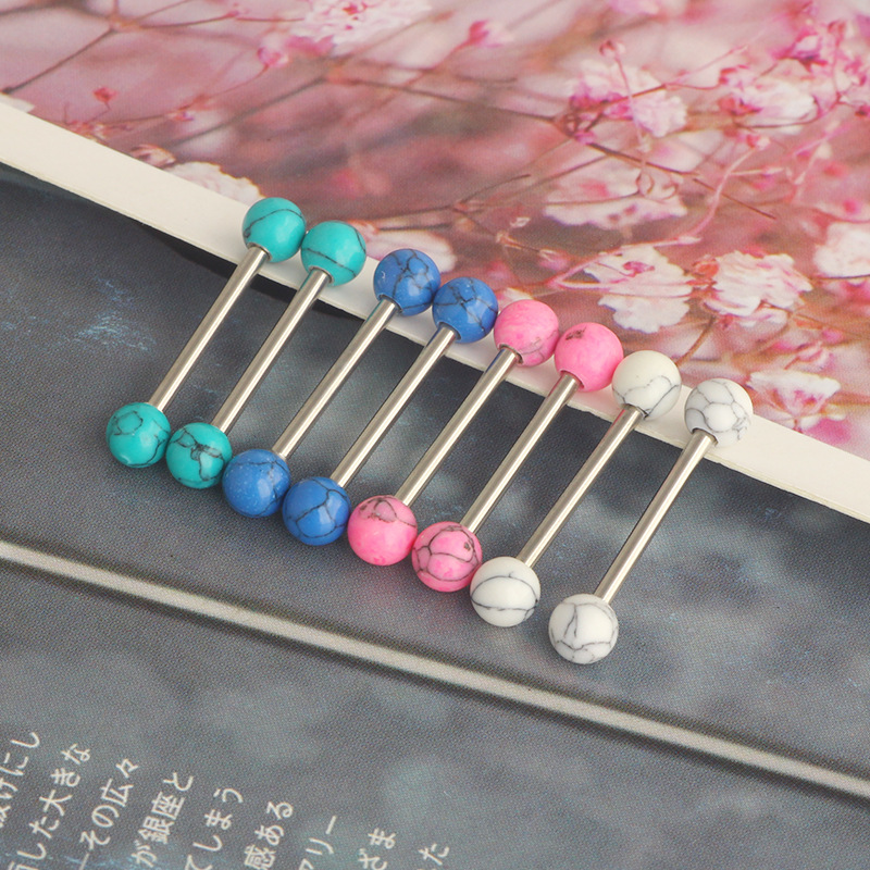 14G External Thread Tongue Barbell Stainless Steel Turquoise Star Tongue Ring Body Piercing Jewelry - Image 3