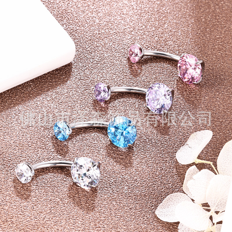 F136 Titanium Alloy Four-Claw 5A Round Zircon Navel Ring G23 Titanium Belly Button Jewelry - Image 3