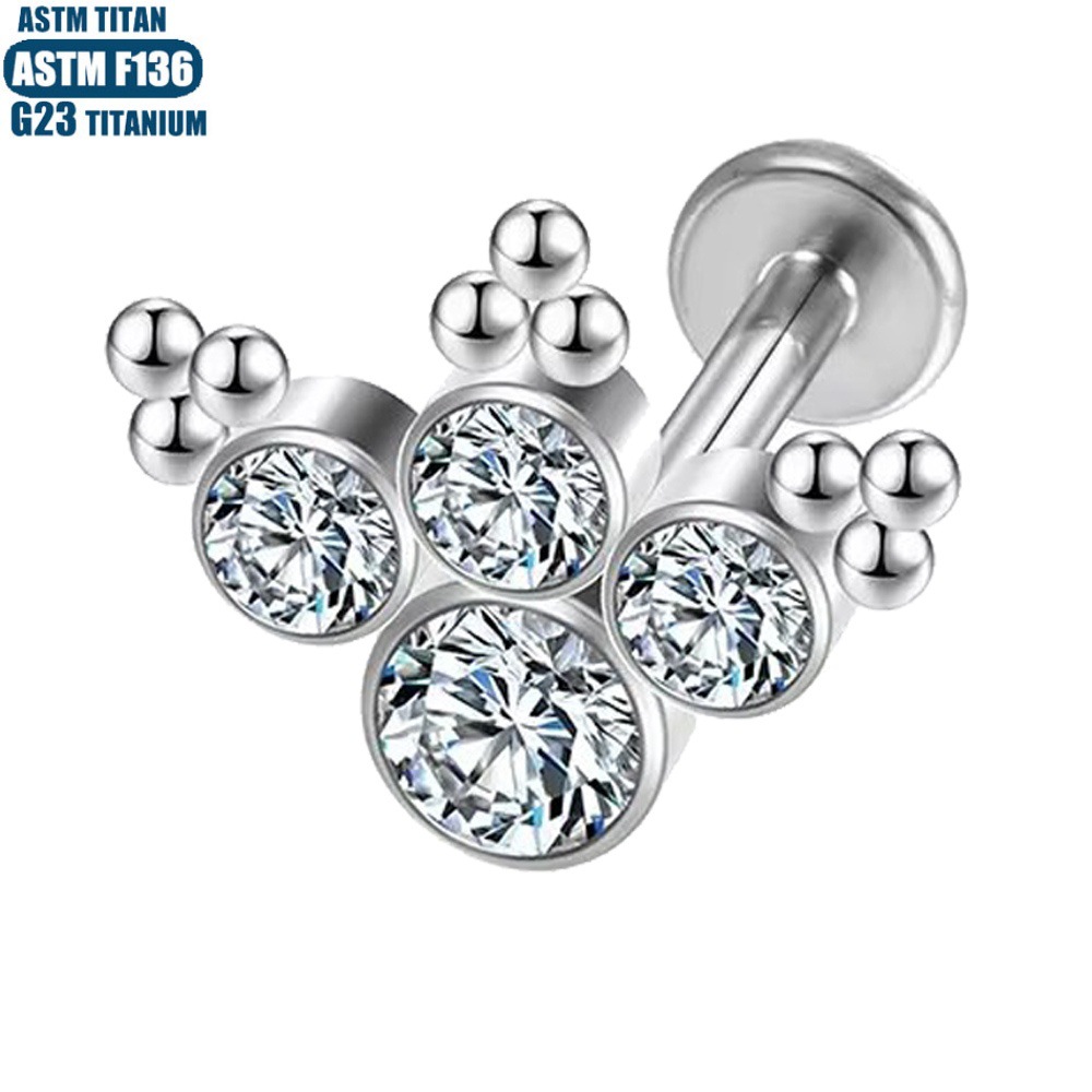 G23 Titanium Lip Stud Earrings with Zircon Welded Beads, 1.2x10mm, Threaded Cartilage Piercing Jewelry for Lip Ring Decoration - Image 4