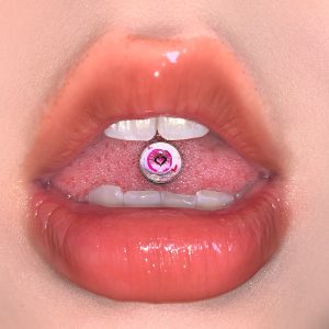 Pink Love Bubble Heart Tongue Barbell 20mm 1.6mm Stainless Steel External Thread Tongue Piercing Jewelry for Women
