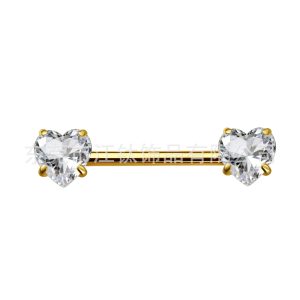 G23 Titanium Nipple Ring with Heart-Shaped Zircon, Gold, 14G 1.6mm x 6mm, Internally Threaded Body Jewelry
