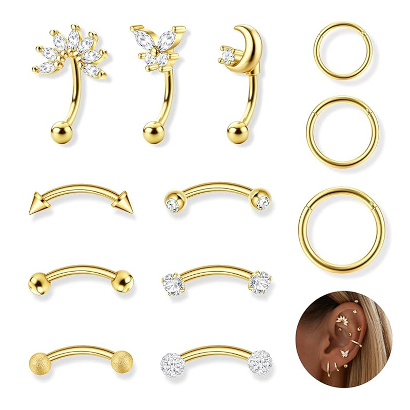 Zircon Flower Eyebrow Stud Ear Cartilage Piercing Jewelry Silver Tone 316L Surgical Steel - Image 5
