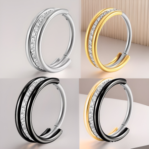 G23 Titanium Alloy Nose Ring Seamless Open Ring Middle Diamond Zircon CZ Septum Ring Ear Piercing Jewelry Fashion OL