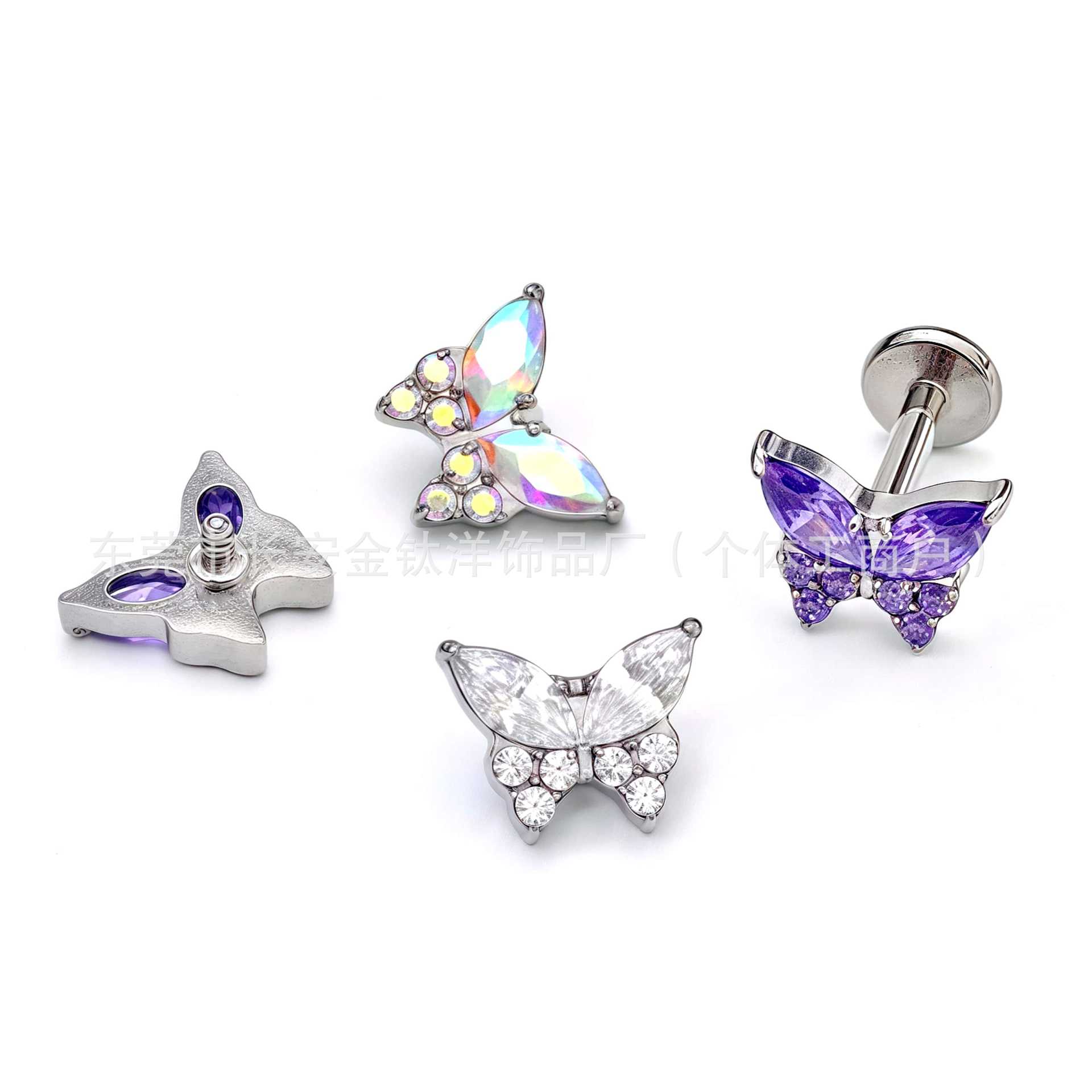 G23 Titanium Internal Thread Butterfly Inlaid Zircon Ear Studs Ear Bone Studs Body Piercing Jewelry 2025 New - Image 3