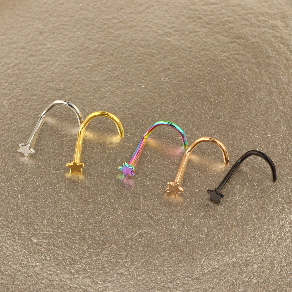 316L Stainless Steel Nose Ring Pentagram Stud Earring Nose Nail Wholesale Body Jewelry - Image 5