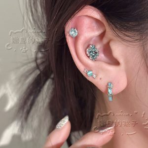 Satan's Child Mint Wave Stud Earrings - Blue Butterfly Flat Back Ear Bone Studs for Cartilage Helix Tragus Cochlear Piercing 316L Surgical Steel 2025 Spring Fashion