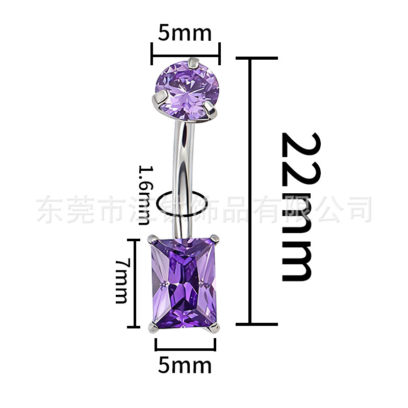 JT870 G23 Titanium Square CZ Belly Button Ring Navel Piercing Jewelry 1.6mm 10mm - Image 2