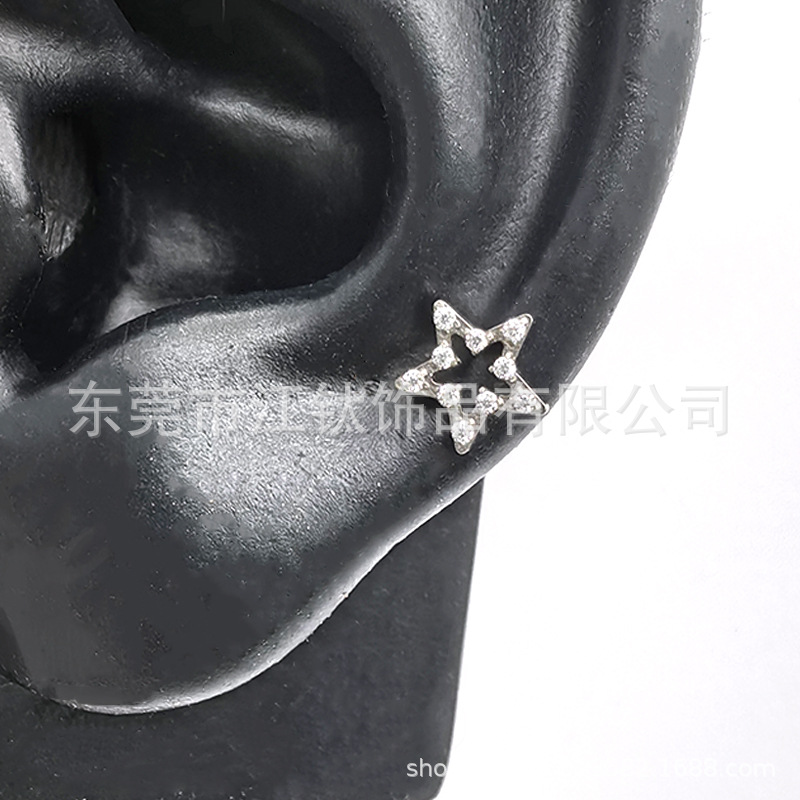 Star Inlaid Zircon G23 Titanium Alloy Ear Cartilage Stud Earring Hollow Star Design Body Piercing Jewelry - Image 4
