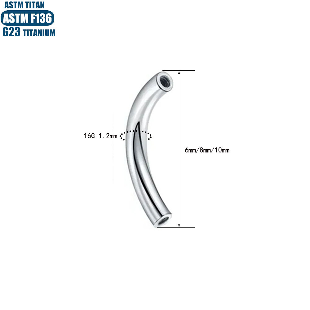 F136 Titanium Alloy Internally Threaded Curved Barbell for Eyebrow, Belly Button, Basic Piercing Replacement Accessories - Black 1.2x10mm - Image 2