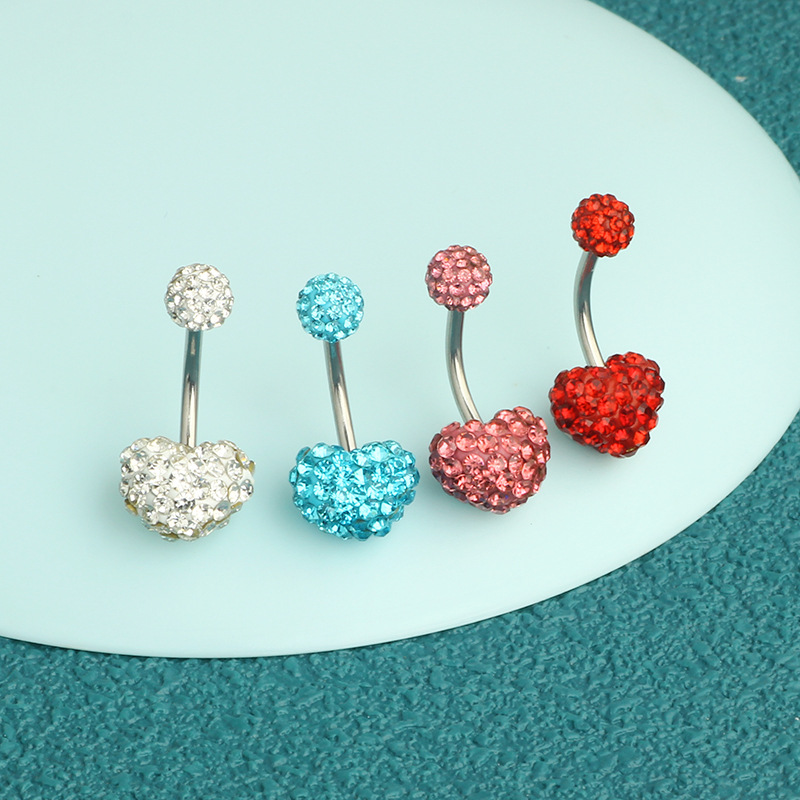 Shambhala Full Diamond Heart Belly Button Ring - 316L Surgical Steel Belly Piercing Jewelry for Women - Image 4