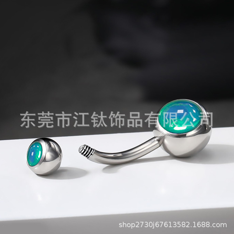 G23 Titanium Belly Button Ring Dangle Oil Drop Flash External Thread Body Piercing Jewelry - Image 2