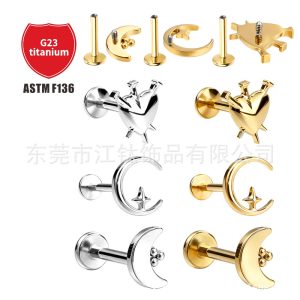 Heart Moon Star G23 Titanium Alloy Body Piercing Earrings Cartilage Studs