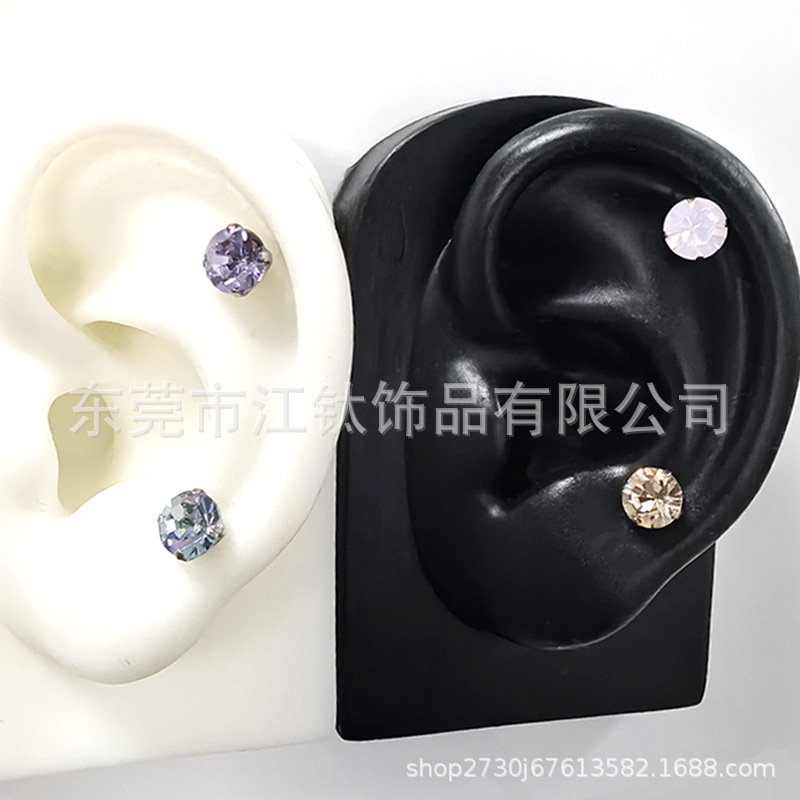 G23 Titanium Flat Back Earring Stud Cartilage Ear Piercing Jewelry Geometric CZ - Image 4