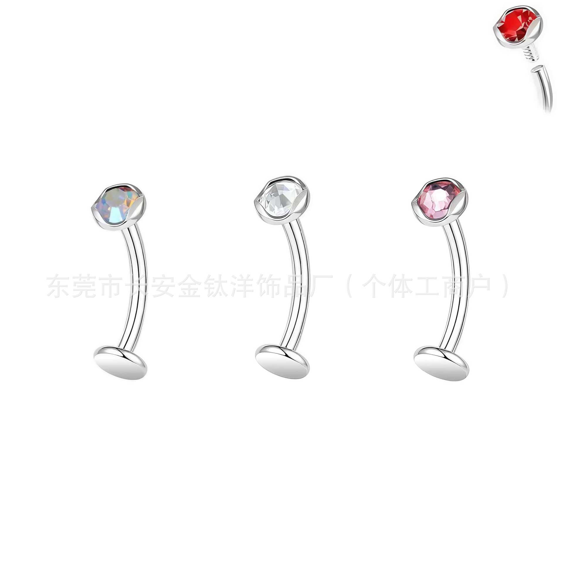 F136 Titanium Wave Bezel Czech Diamond Navel Ring - Dangle Belly Button Ring G23 Titanium Alloy Body Jewelry - Image 2