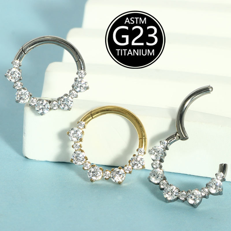 G23 Titanium Alloy Inlaid Zircon Earrings Nose Ring Closed Ring All Over Titanium Piercing Jewelry Spot Single Sale - Image 4