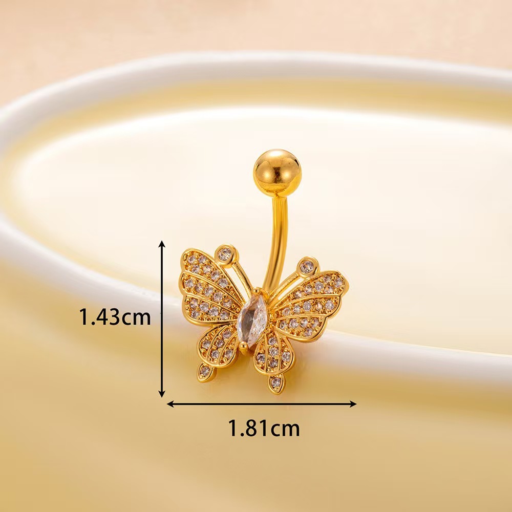 Gold Butterfly Belly Ring Stainless Steel Micro-Inlaid Zircon Belly Button Piercing Jewelry - Image 5