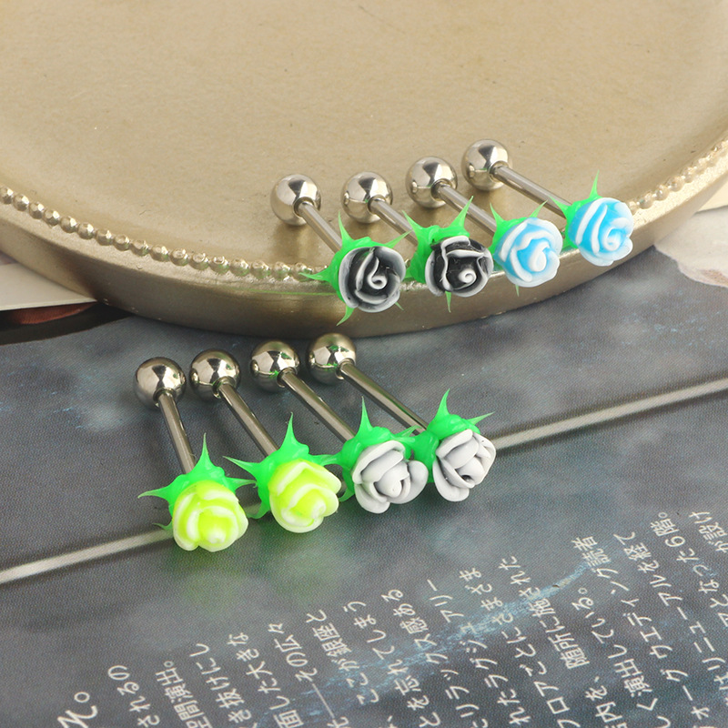 Star Shape White Tongue Ring 316L Surgical Steel Cartilage Ear Stud Body Piercing Jewelry - Image 5