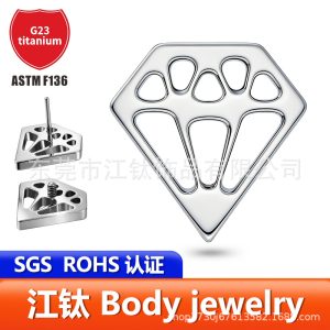 G23 Titanium Alloy Ear Bone Stud with Diamond Head - Geometric Body Piercing Jewelry for Cartilage Helix Tragus