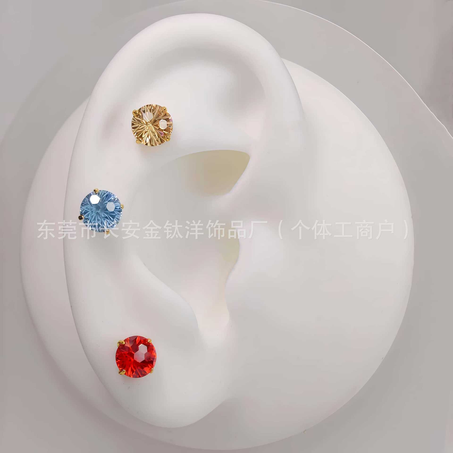 F136 Titanium Gold-Plated Internal Thread Round Bottom Fireworks Zircon Ear Stud Ear Bone Nail G23 Alloy Body Piercing Jewelry - Image 4