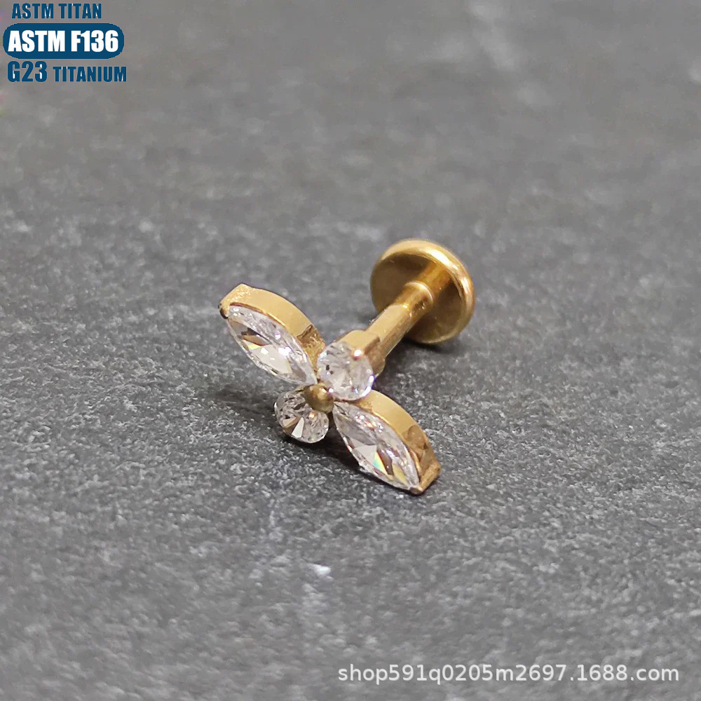 G23 Titanium Alloy Gold Lip Ring Spiral Diamond Ear Stud Inner Tooth Thread Small Ear Stud Puncture Jewelry Lip Stud Lip Decoration - Image 3
