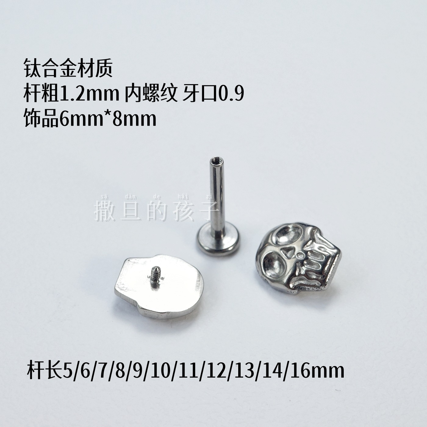 F136 Titanium Small Skull Ear Studs Lip Studs Internally Threaded Quirky Niche Body Jewelry - Image 2