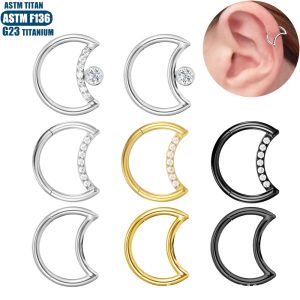 F136 Titanium Alloy Seamless Moon Nose Ring with CZ - Diamond Earring Tragus Septum Piercing Jewelry