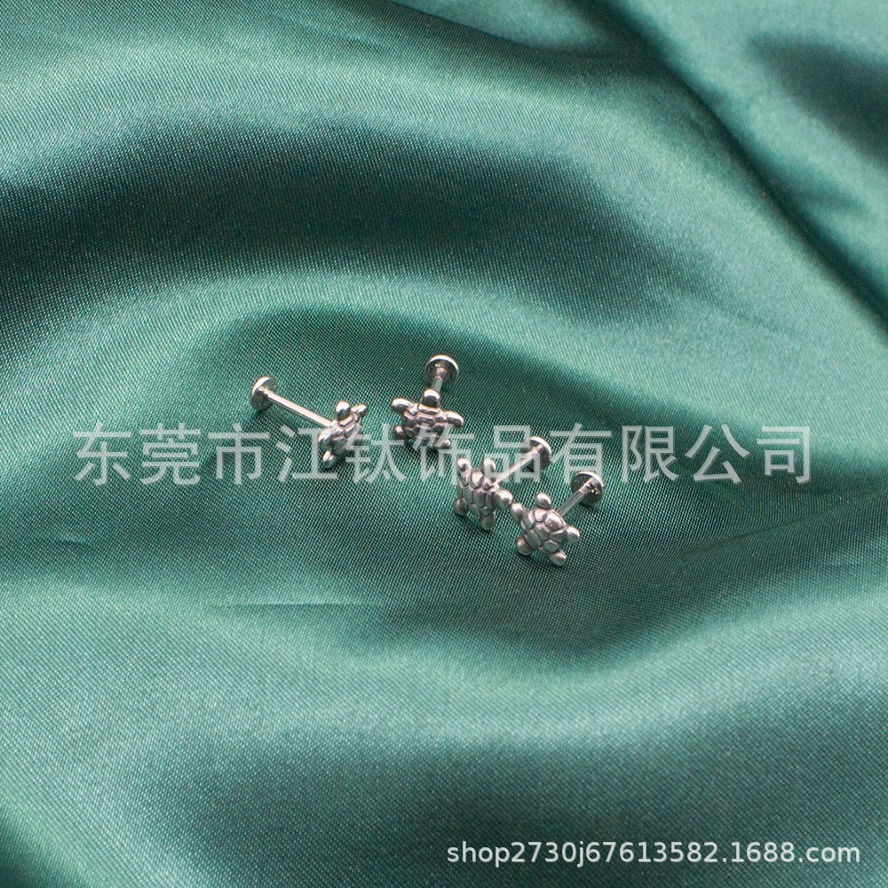 G23 Titanium Turtle Earrings Ear Bone Nails Internal Thread Body Piercing Jewelry - Image 3