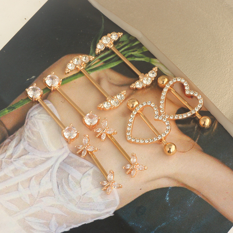 Stainless Steel Nipple Ring Set 4 Pairs Zircon Nipple Nail Tongue Nail Piercing Jewelry - Image 5