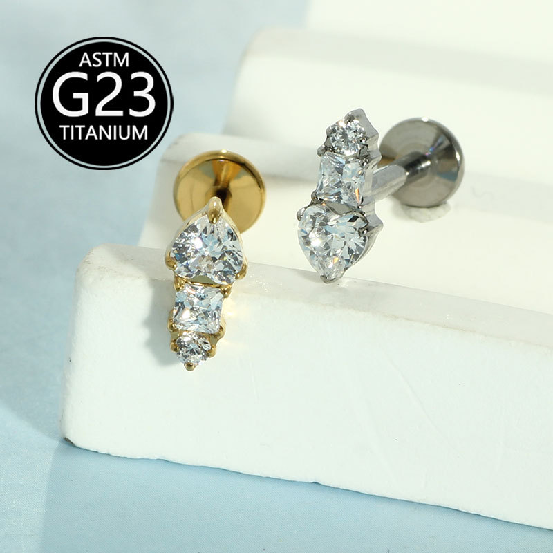 G23 Titanium Micro Inlaid Heart Zircon Lip Stud 1.2mm Barbell Internally Threaded Labret Lip Ear Cartilage Jewelry - Image 4