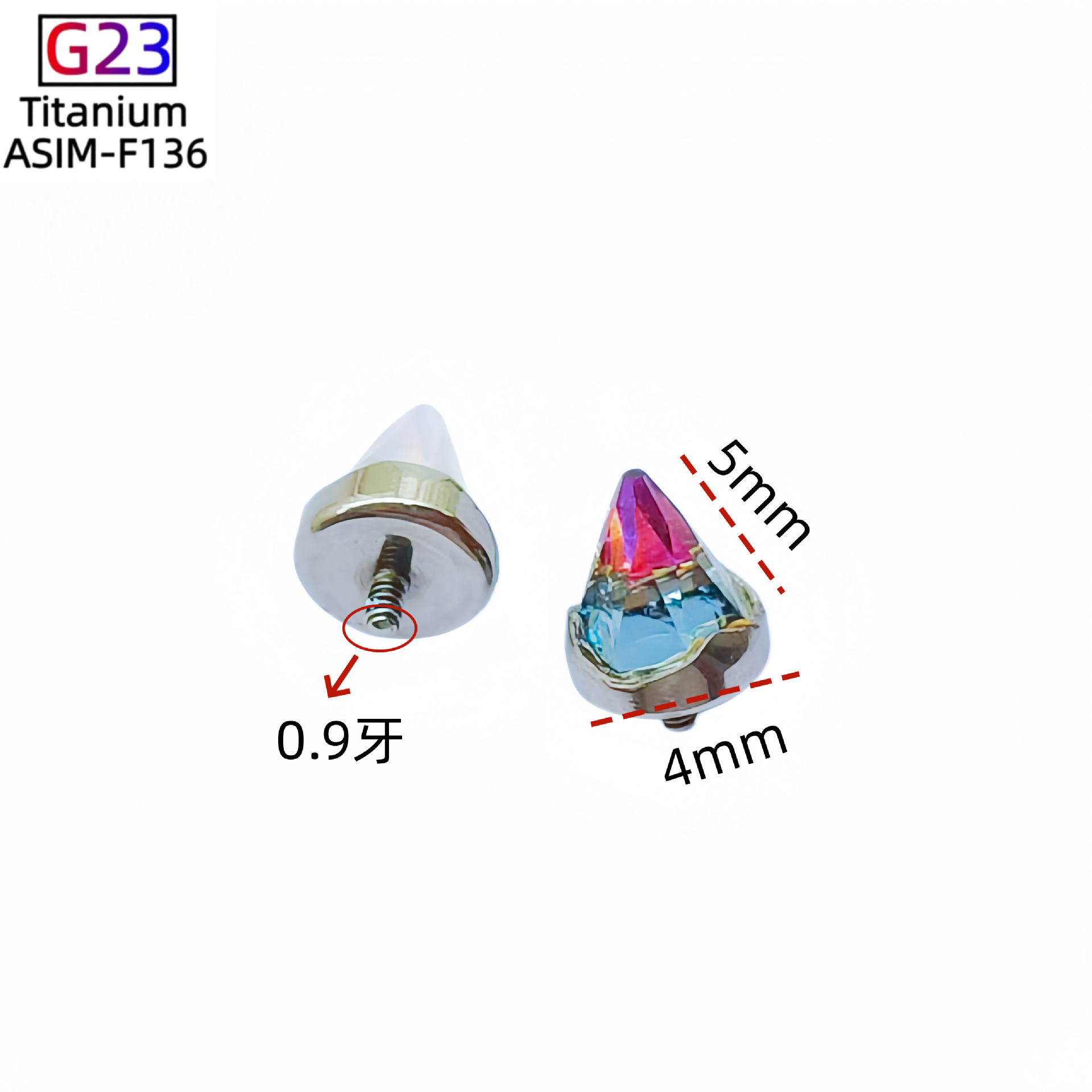 G23 Titanium F136 Ultra-Shiny Claw-Set Zircon Pointed Cone Earrings Internal Thread Lip Studs Cartilage Studs - Image 4