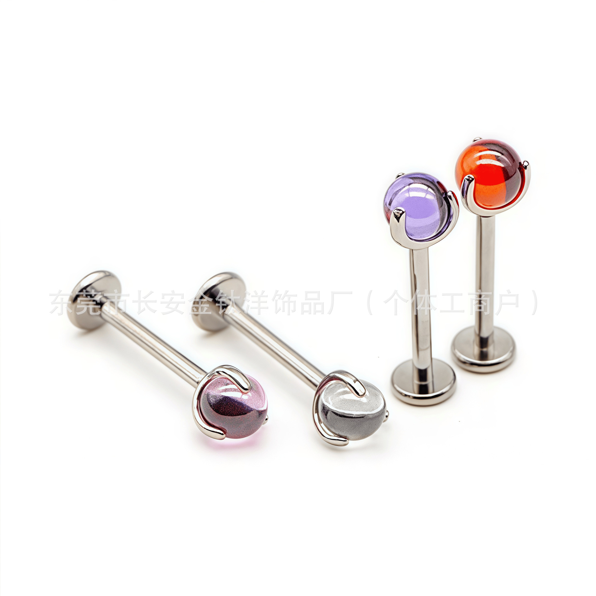 F136 Titanium Ball Three-Claw Zircon Lip Nose Tongue Nail Piercing Jewelry 1.2mm x 5.0mm - Image 4
