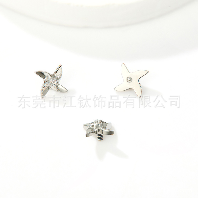 Titanium Ear Bone Nail Windmill Inlaid 5A Zircon Lip Nail G23 Titanium Alloy Piercing Jewelry - Image 4