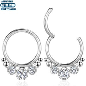 G23 Titanium Zircon Nose Ring Bead Cluster Earrings Seamless Nasal Septum Ring Closed Hoop Ear Bone Ring