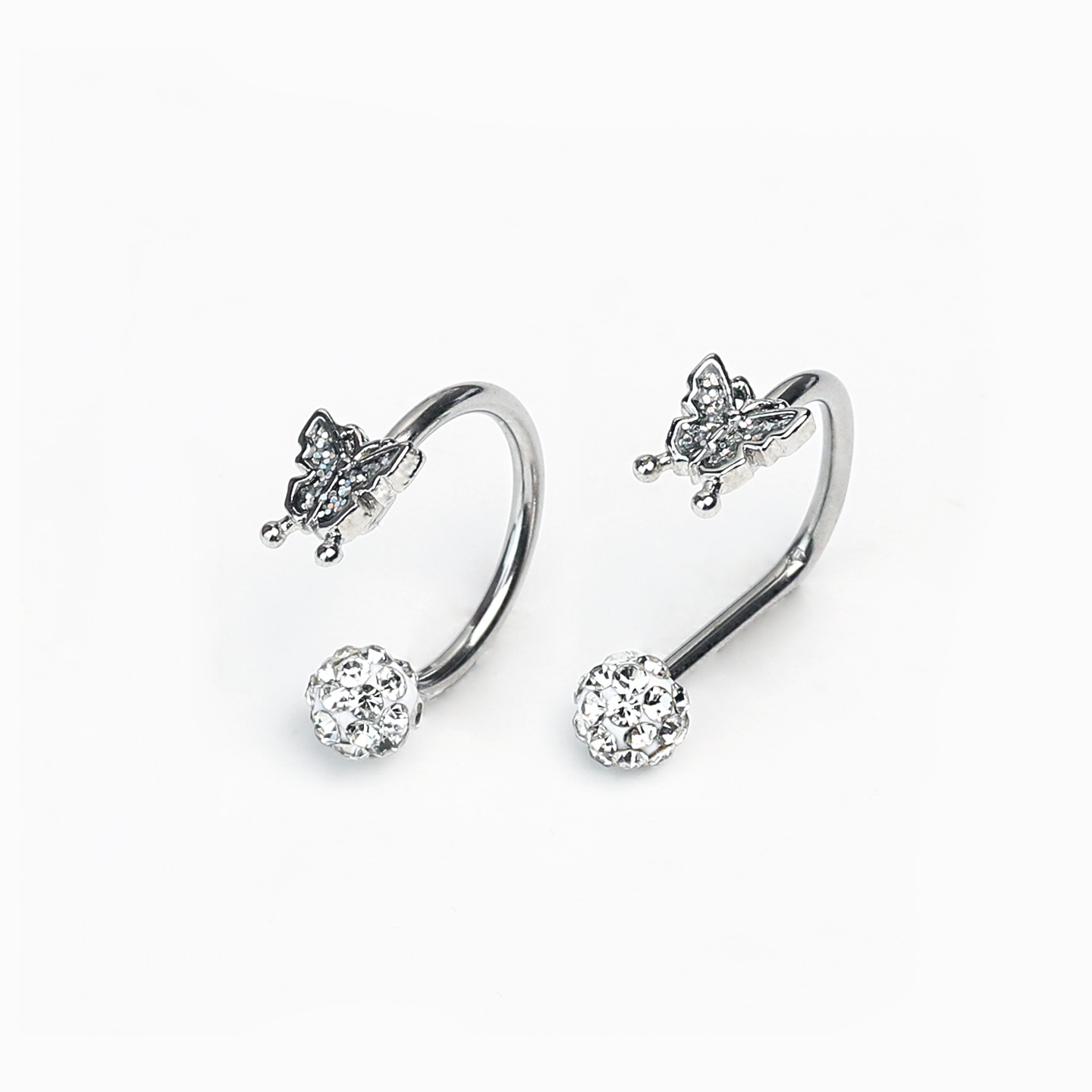 Fine Glitter Silver Butterfly Lip Ring C-Ring D-Ring Sparkling Mud Ball Ear Bone Ring Lip Stud Hot Girl Style Piercing Jewelry - Image 3
