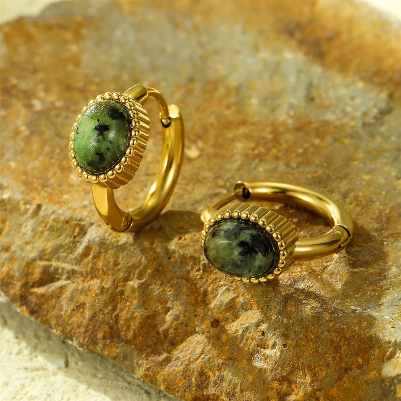 European American Geometric Zircon Inlaid Stud Earrings Stainless Steel 18k Plated Women - Image 3