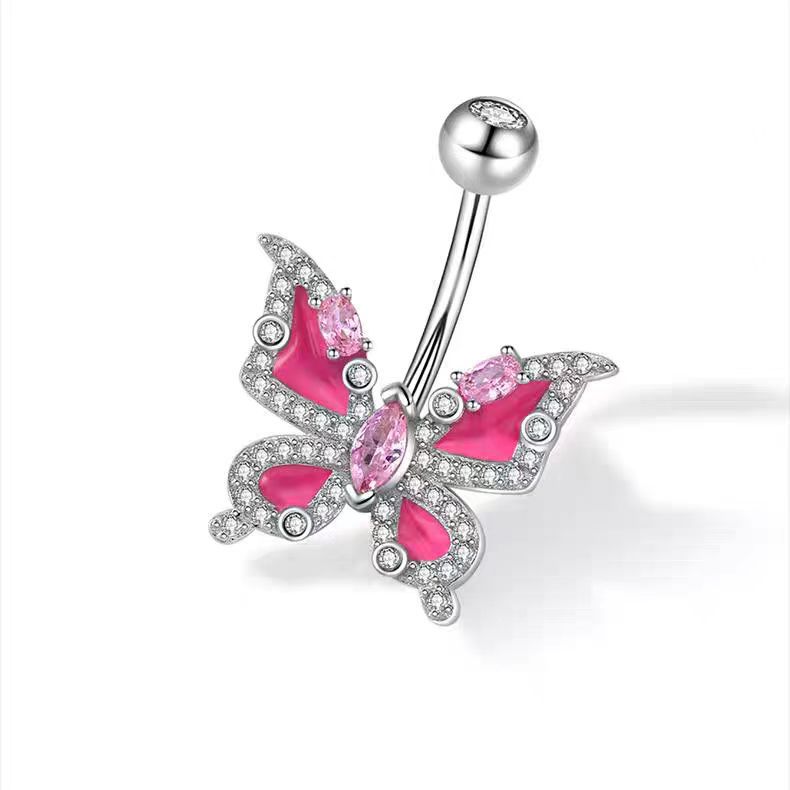 Butterfly Navel Dangle Belly Ring Copper Inlaid Stone Piercing Jewelry Summer New - Image 5