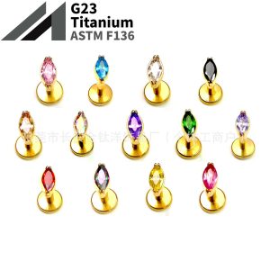 F136 Titanium Gold Plated Horse Eye Lip Nail with 5A Zircon Earrings Ear Nail Nose Nail G23 Titanium Alloy Puncture Jewelry