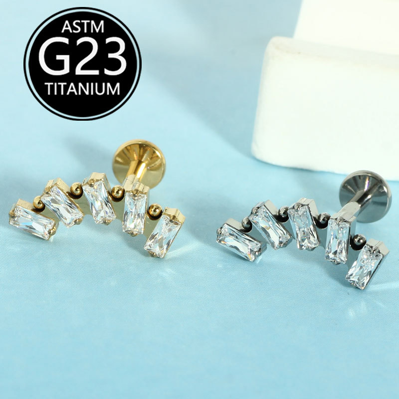 Titanium Super Shiny Square Zirconium Lip Stud 6-10mm G23 Labret Piercing Jewelry - Image 4