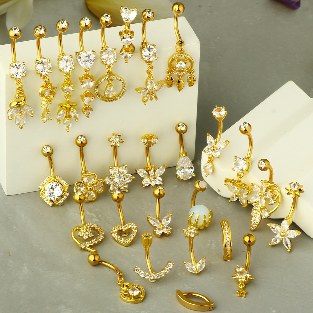Sexy Simple Gold Zircon Belly Button Ring 316L Surgical Steel Navel Piercing Jewelry - Image 4