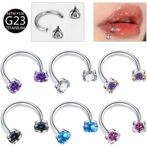 G23 Titanium Horseshoe Ring with Zircon Inlay Lip Eyebrow Cartilage Piercing Jewelry
