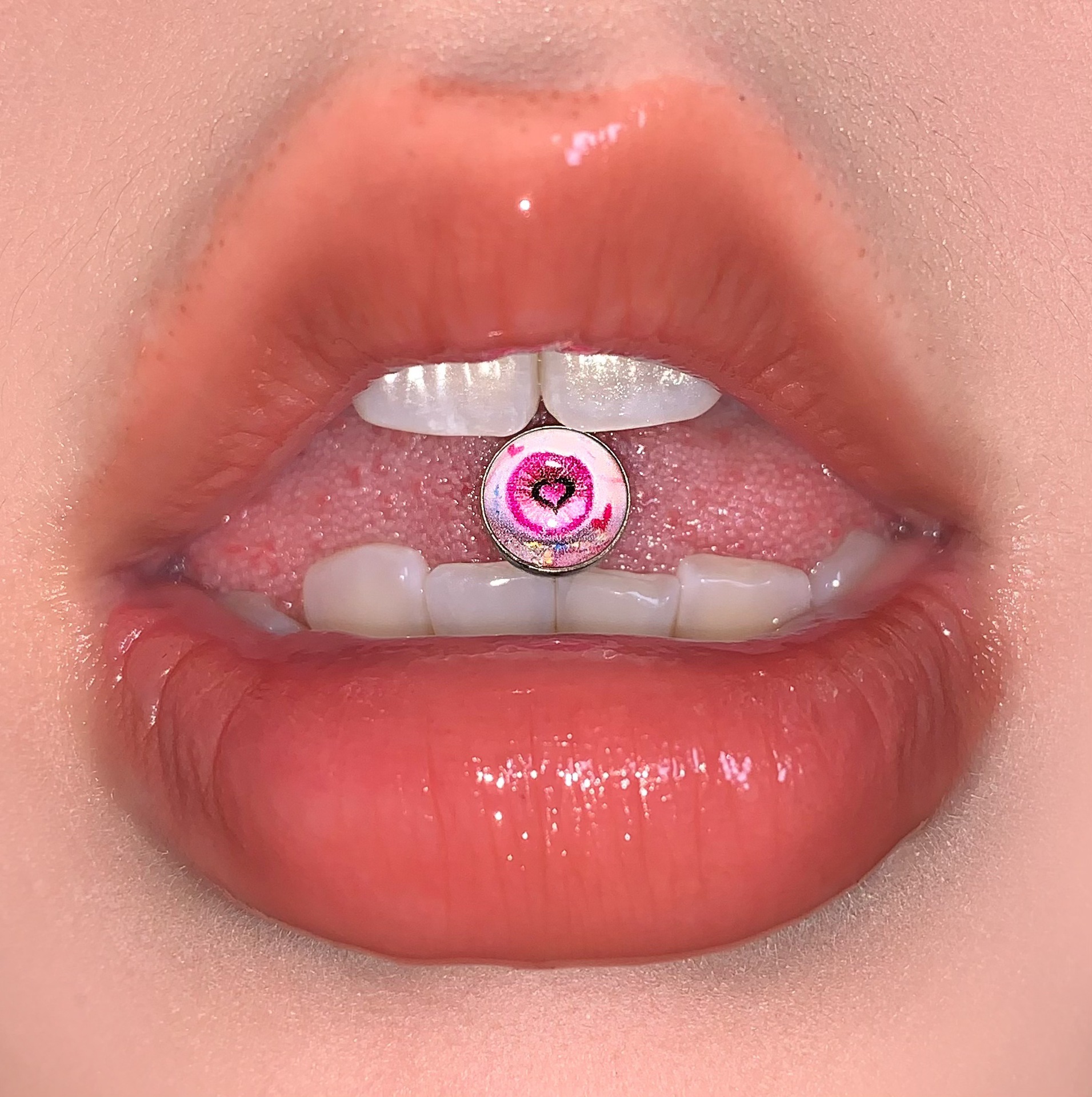 Pink Love Bubble Heart Tongue Barbell 20mm 1.6mm Stainless Steel External Thread Tongue Piercing Jewelry for Women - Image 3