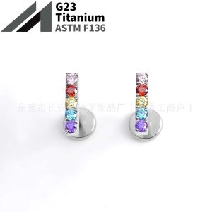 F136 Titanium Colored Zircon Set Straight Nose Stud and Ear Stud G23 Titanium Alloy Body Piercing Jewelry Ear Bone Stud
