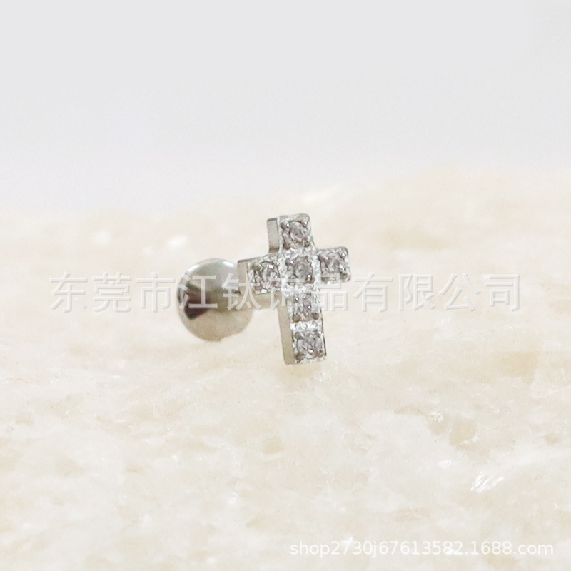 G23 Titanium Cross Inlaid 5A Zircon Ear Studs Lip Nail Body Piercing Jewelry Earrings - Image 4