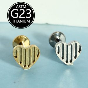 G23 Titanium Alloy Heart-Shaped Lip Piercing Labret Stud Internally Threaded CZ Gem